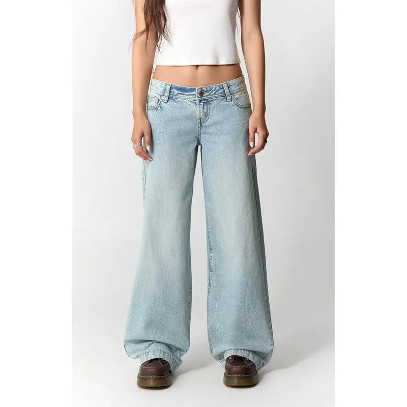 Pacsun Women'S Kaia Ultimate Low Rise Baggy Jeans Light Blue Wash
